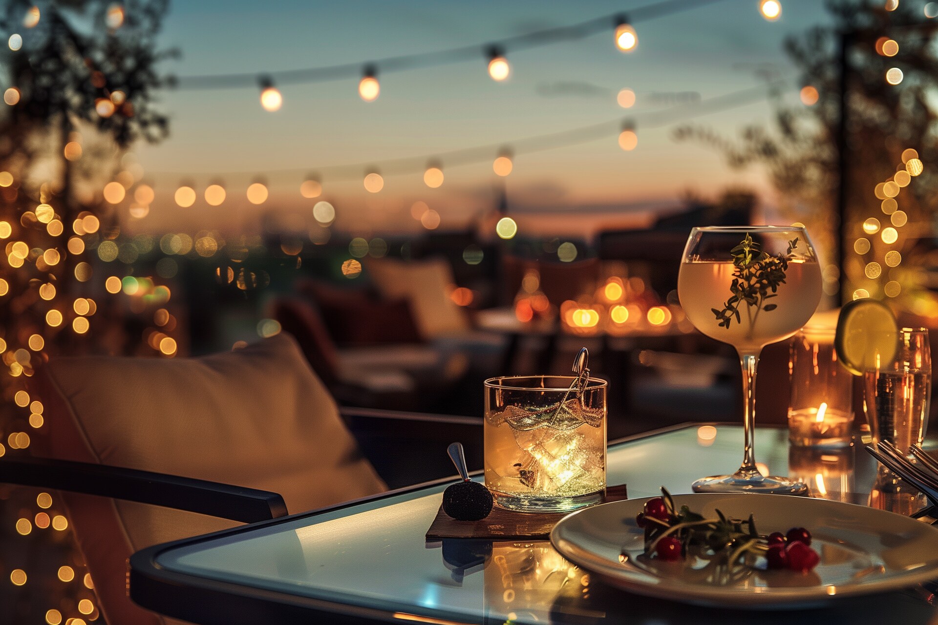 Evening view of dining area in 1411 Broadway skyscape