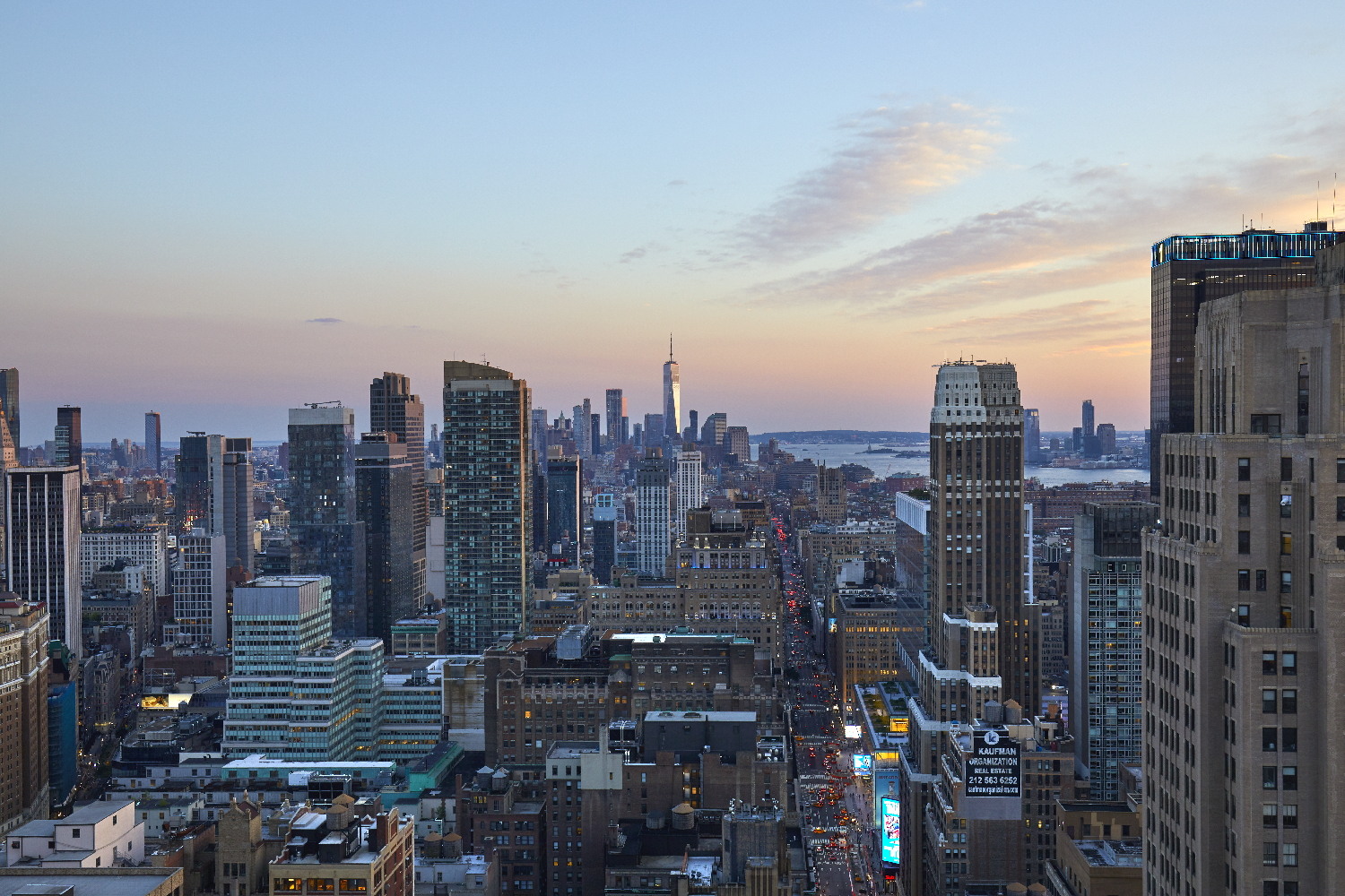 Sunset view of the city from 1411 Broadway