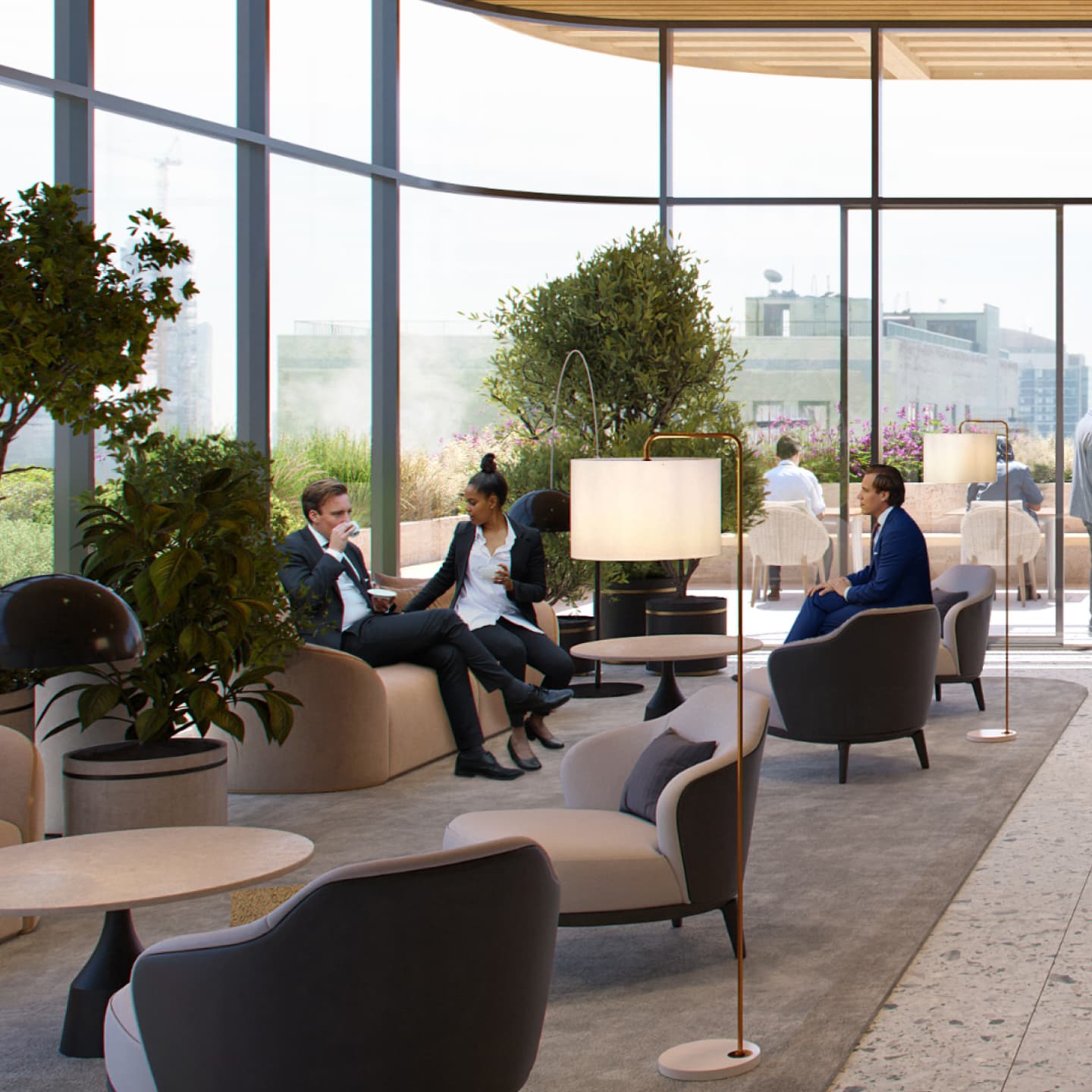 Business people meeting in common area in 1411 Broadway